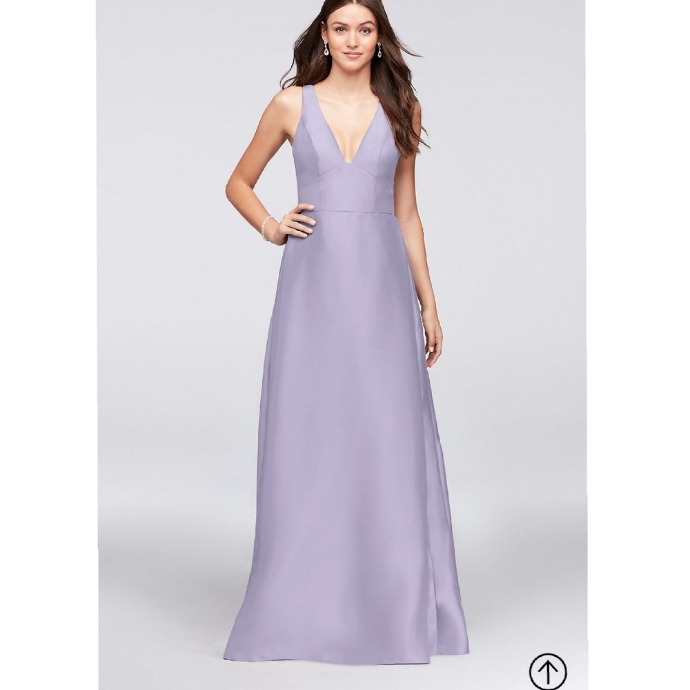 David's bridal v-kneck satin bridesmaid dress